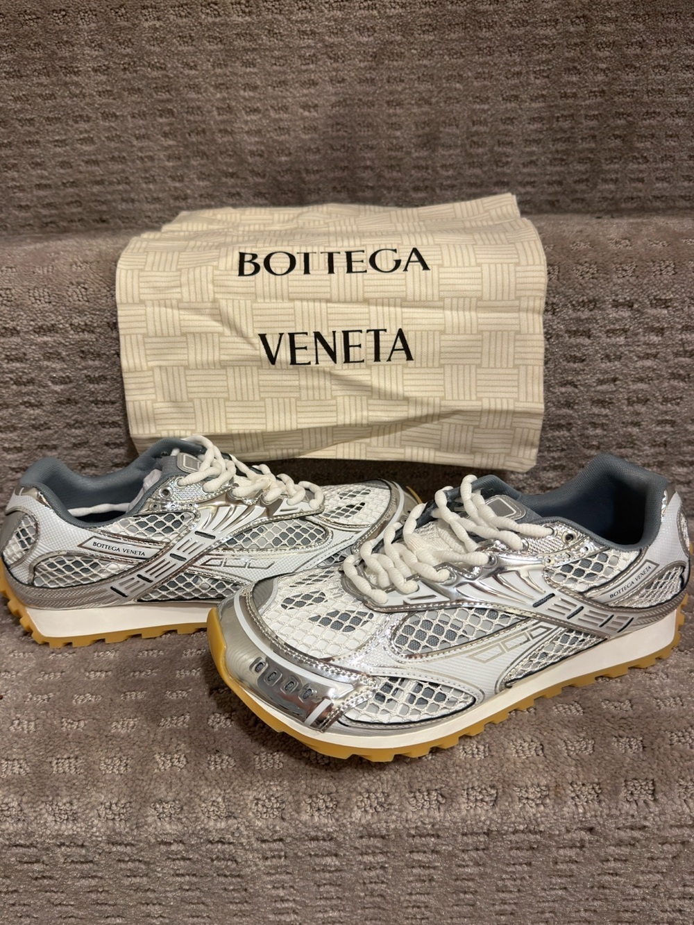 Bottega Veneta Orbit Silver Women’s Sneakers - Size 9